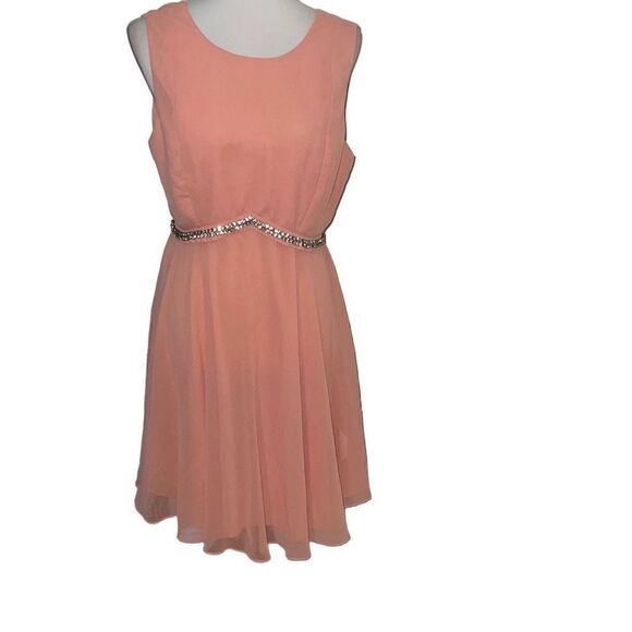 NBD Torren Mini Dress Sorbet Pink Cut Out Crystal Accent Waist Revolve sz L NEW - Picture 2 of 11